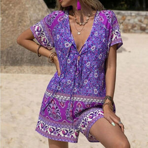 Women's Rusttydustty Purple Pink Floral Romper M